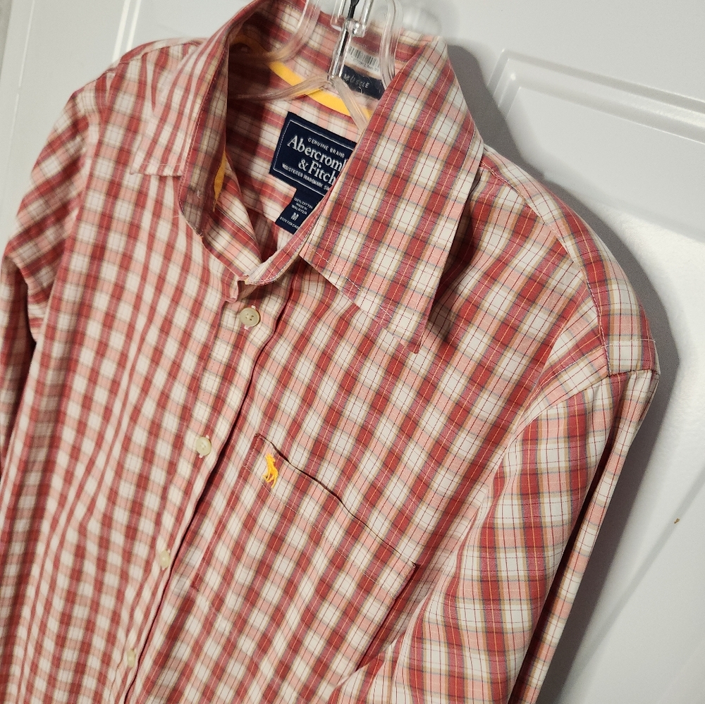 Abercrombie & Fitch Muscle Pink Tan Cream Mens Shirt ‎ Size Medium